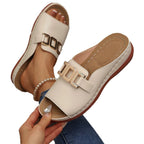 Damen Bequeme Schlupfsandalen mit modischem Schnallen-Detail EB