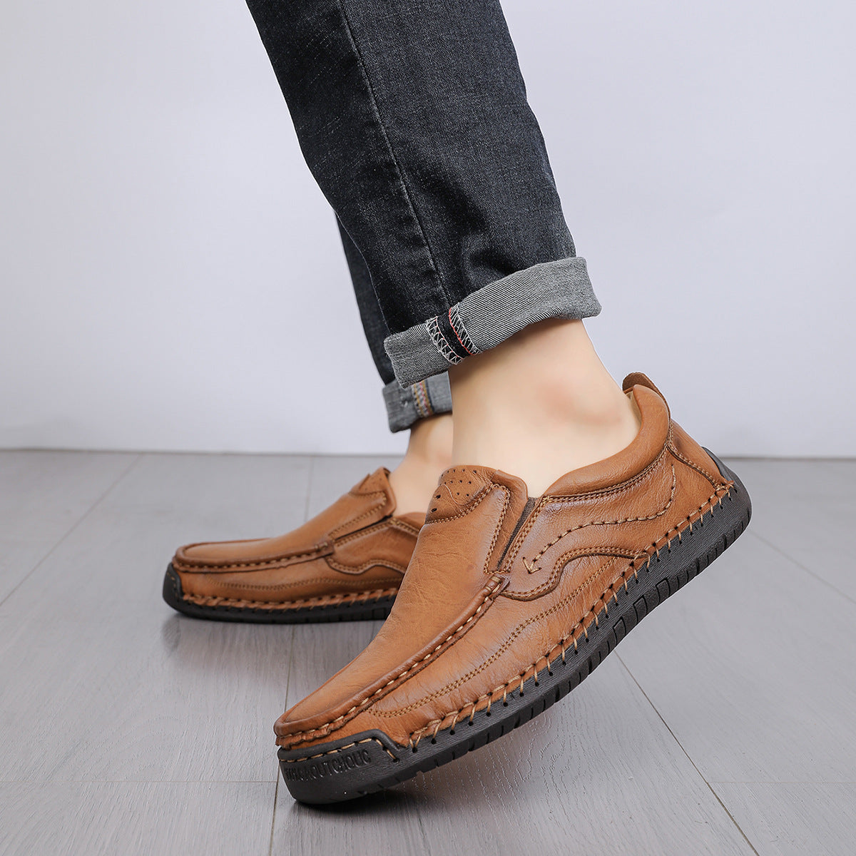 Herren Bequeme Leder Slipper mit atmungsaktiver Sohle R&B