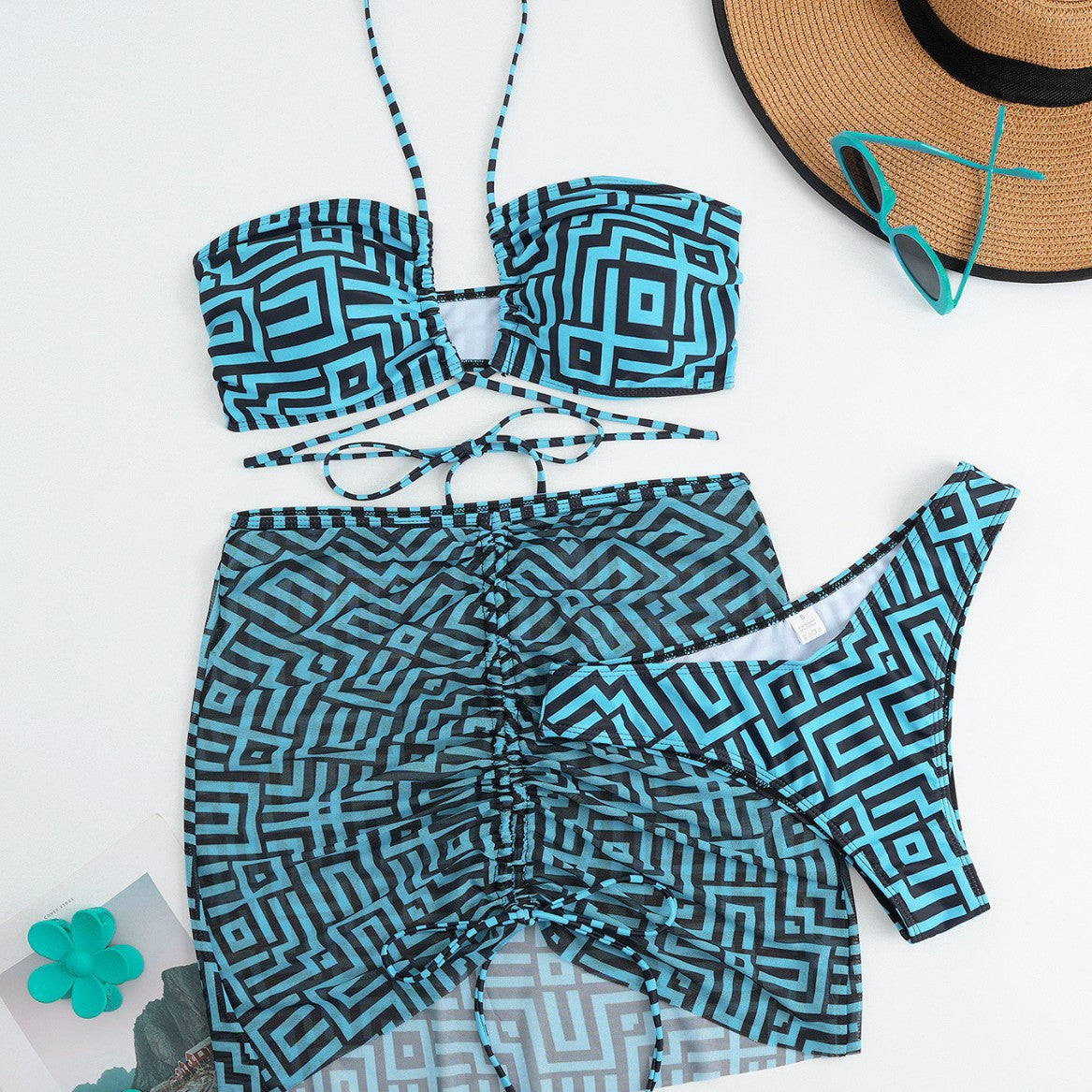 Damen Bikini-Set mit Bandeau-Top und verstellbarem Wickelrock R&B
