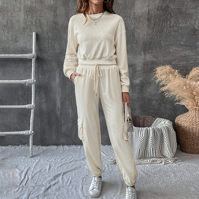 Damen lässiges Jogginganzug-Set mit Taschen und Bündchen R&B
