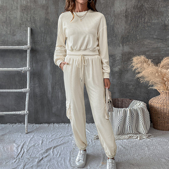 Damen lässiges Jogginganzug-Set mit Taschen und Bündchen R&B