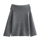 Damen nan oversize schulterfreier Strickpullover mit breitem Umschlagkragen und Rippstruktur R&B