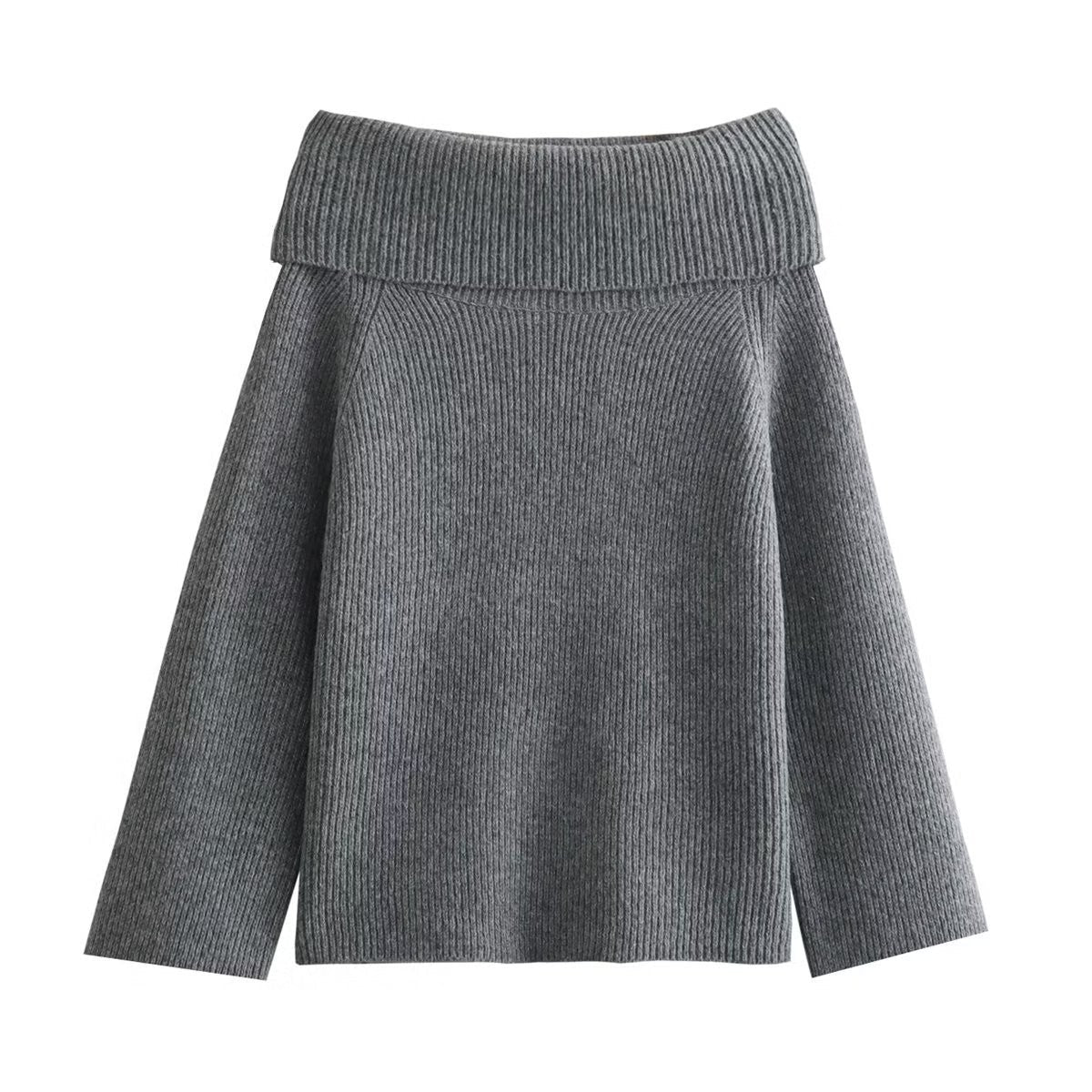 Damen nan oversize schulterfreier Strickpullover mit breitem Umschlagkragen und Rippstruktur R&B