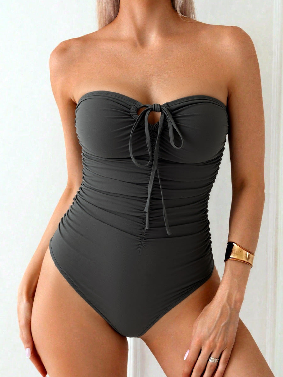 Damen Bandeau-Badeanzug mit Raffung und modischem Schlitz R&B