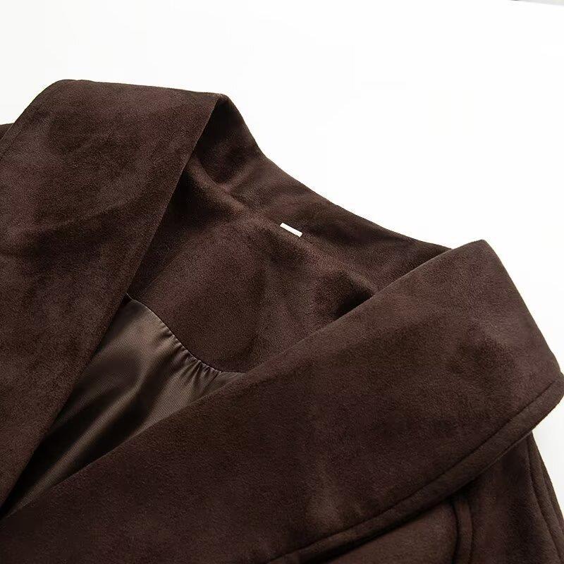 Damen elegante Jacke mit Taillengürtel und modernem Kragen R&B