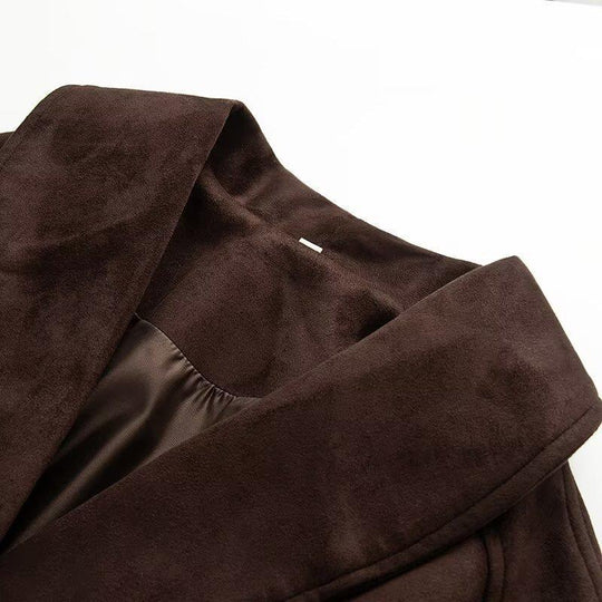Damen elegante Jacke mit Taillengürtel und modernem Kragen R&B