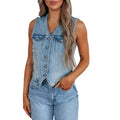 Damen Denim Weste mit Knopfleiste und modernen Schnittrahmen R&B