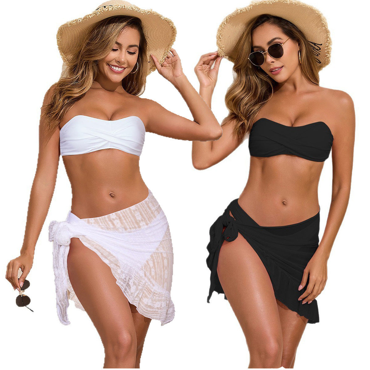 Damen Bandeau-Bikini mit eleganter Wickel-Rock R&B