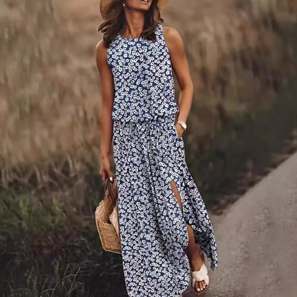Damen Maxikleid mit floralem Schnitt und bequemen Taschen Heidi-Mode