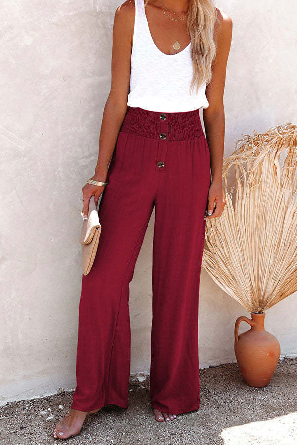 Damen Weite Hochbundhose mit dekorativen Knöpfen R&B