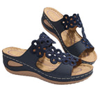 Damen Elegante Plateau-Sandaletten mit floralen Applikationen und atmungsaktiver Sohle R&B