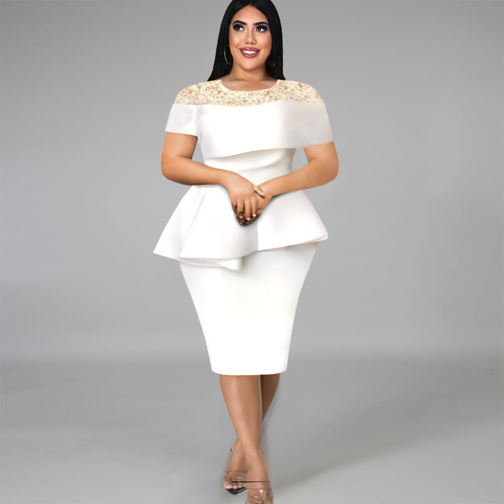 Damen Elegantes Peplum-Kleid mit Spitzenoberteil R&B