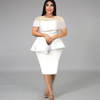 Damen Elegantes Peplum-Kleid mit Spitzenoberteil R&B