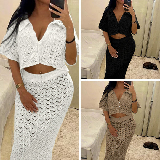 Damen Häkel-Midi-Kleid mit festem Bund und luxuriösem Schnitt R&B