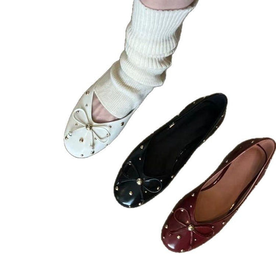 Damen Ballerinas mit modischem Schleifendesign und dekorativem Perlenbesatz R&B
