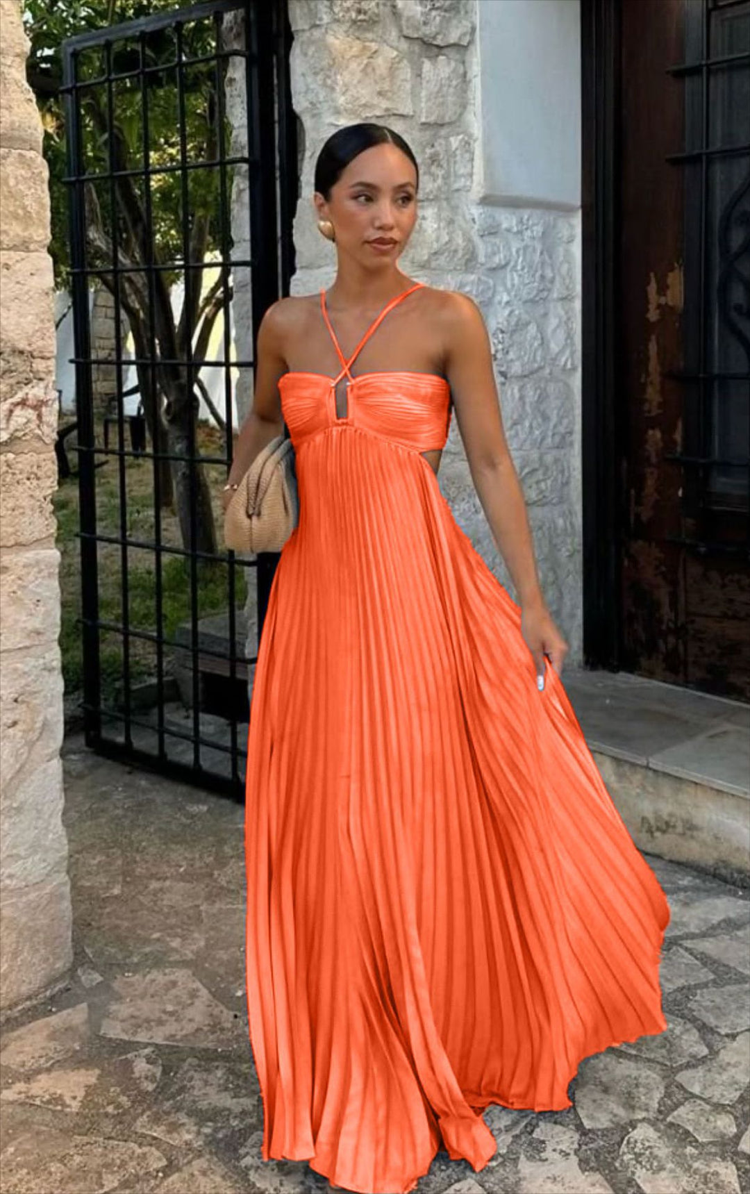 Damen Plisseekleid mit schulterfreiem Design und raffinierten Trägerdetails R&B