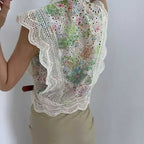 Damen elegante Bluse mit Cut-Out-Ärmeln und schickem Spitzenbesatz R&B