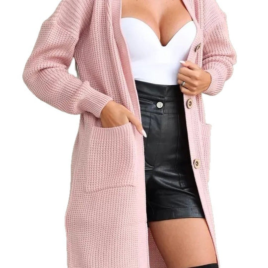 Damen Grobstrick-Cardigan mit schlichten Holzknöpfen und praktischen Taschen R&B