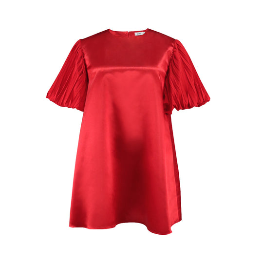 Damen exklusives Satin Kleid mit elegantem Rüschensaum R&B