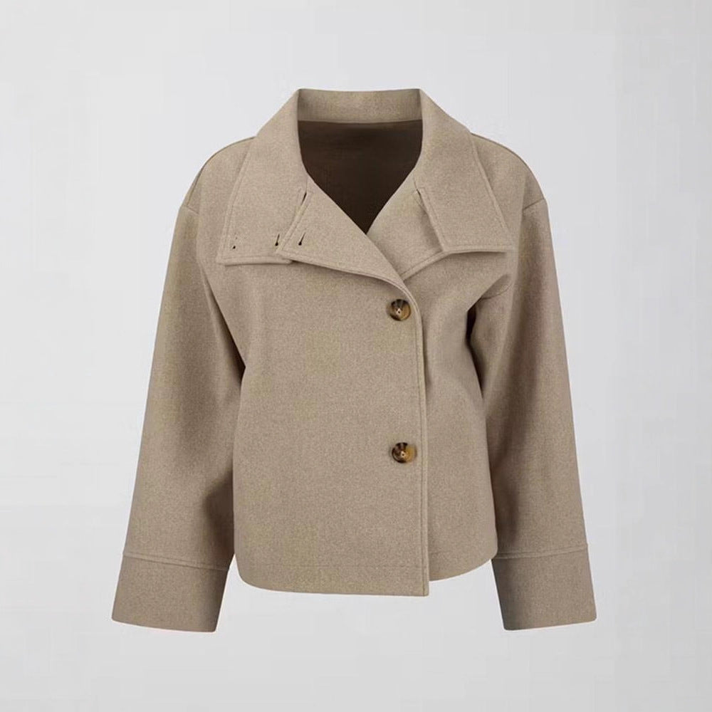 Damen modische Wolljacke mit strukturiertem Kragen und elegantem Schnitt R&B
