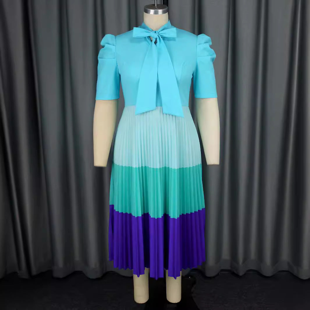 Damen Elegantes Plisseekleid mit Schleifenkragen R&B