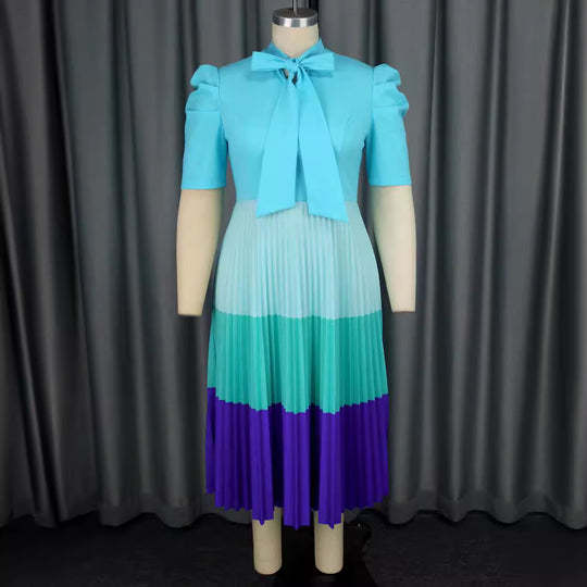 Damen Elegantes Plisseekleid mit Schleifenkragen R&B