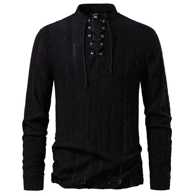 Herren Langärmliges Shirt mit kreativem Schnürdesign R&B
