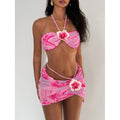 Damen Bandeau-Bikini mit floralem Design und Wickelrock R&B