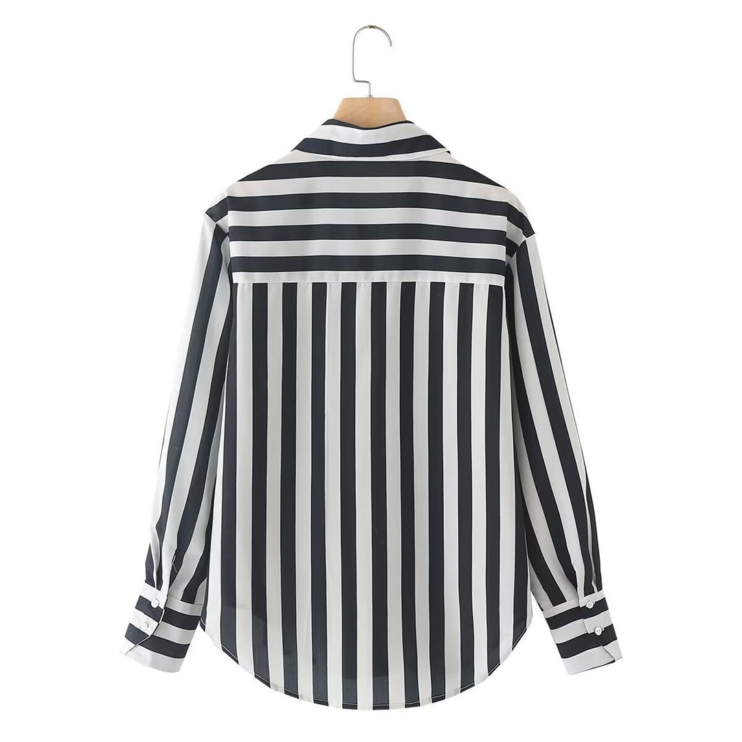 Damen elegante Bluse mit modernem Streifenmuster und klassischem Kragen R&B