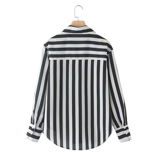 Damen elegante Bluse mit modernem Streifenmuster und klassischem Kragen R&B