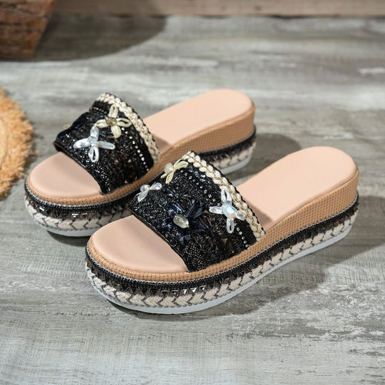 Damen Riemensandalen mit modischer Schmuckverzierung und Plateau-Rand R&B
