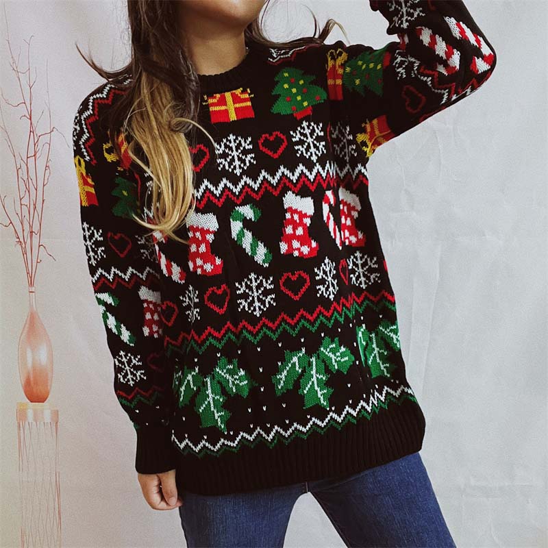R&B | Weihnachtlicher Strickpullover Mit Schneeflockenmotiv