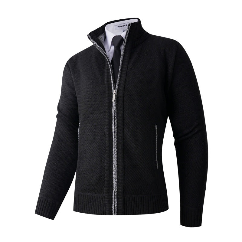 Herren stylische Strickjacke mit hohem Kragen und praktischen Taschen R&B