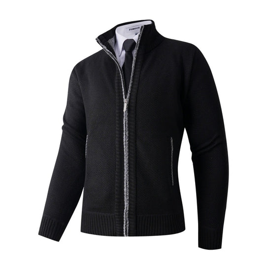 Herren stylische Strickjacke mit hohem Kragen und praktischen Taschen R&B