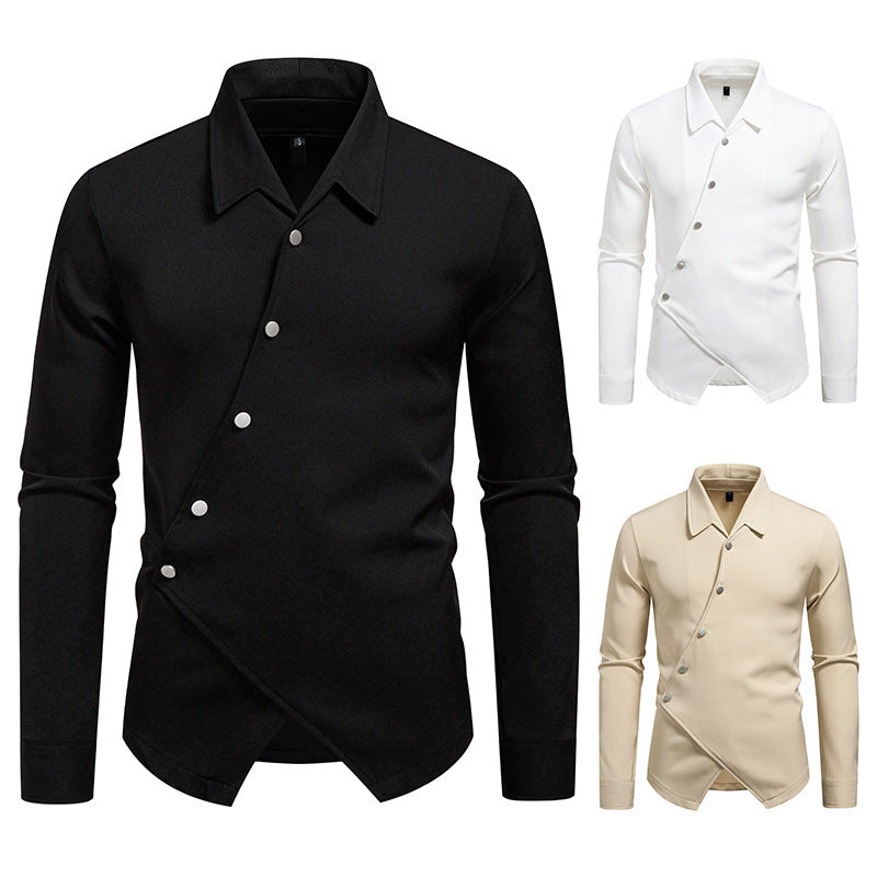 Herren modisches Langarmhemd mit asymmetrischem Knopfdesign R&B