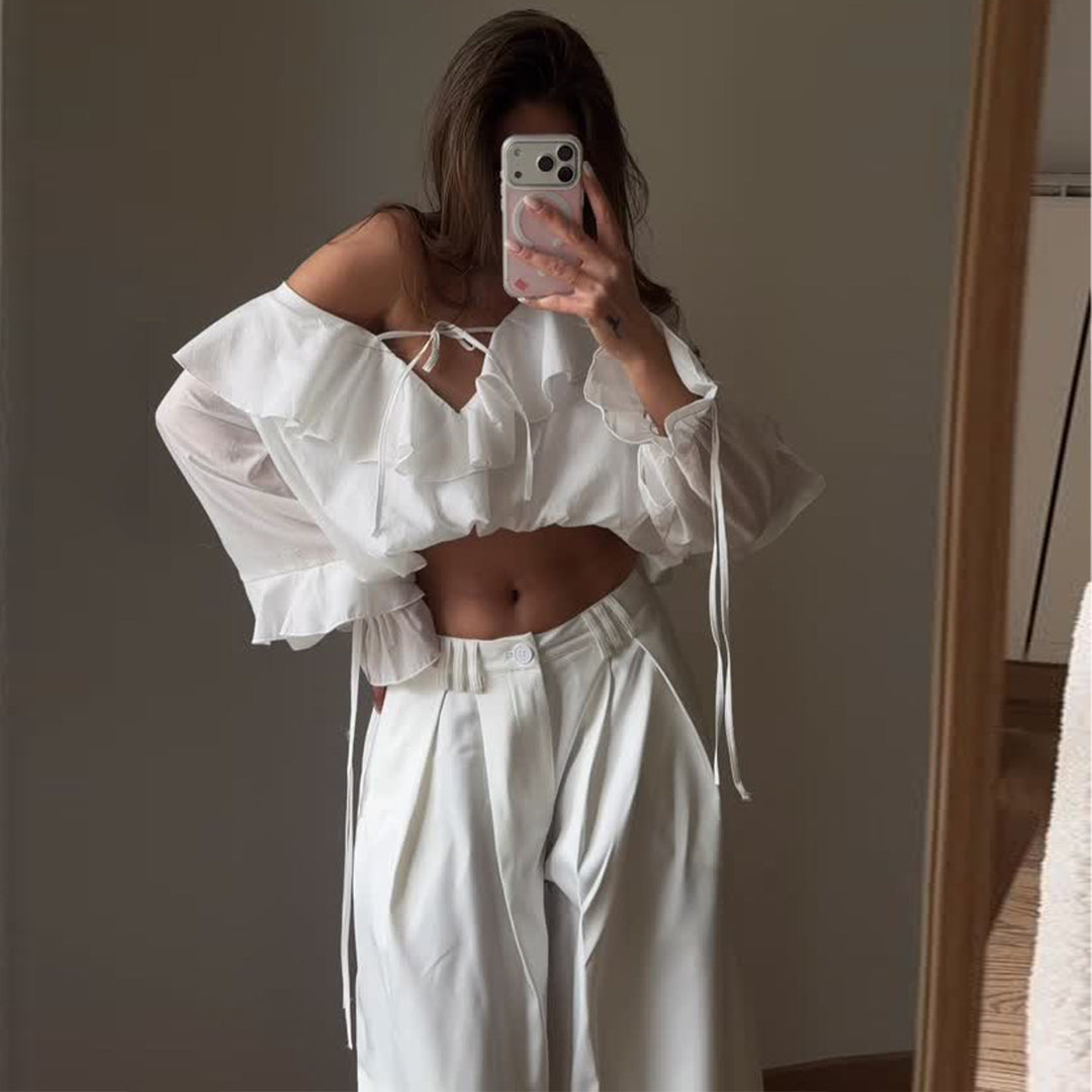 Damen Bluse mit voluminösen Rüschendetails und Kapitänsärmeln R&B