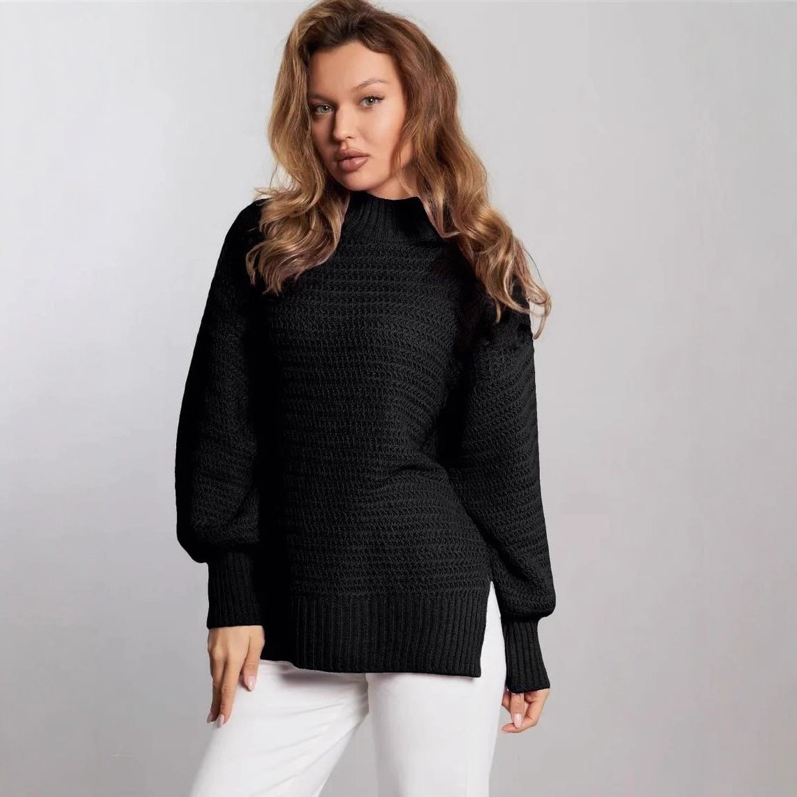 Damen modischer Strickpullover mit strukturiertem Muster und weitem Schnitt R&B