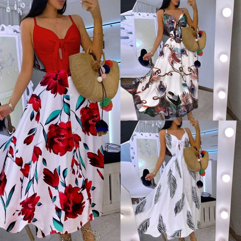 Frauen Boho-inspiriertes Maxikleid mit geknotetem Detail