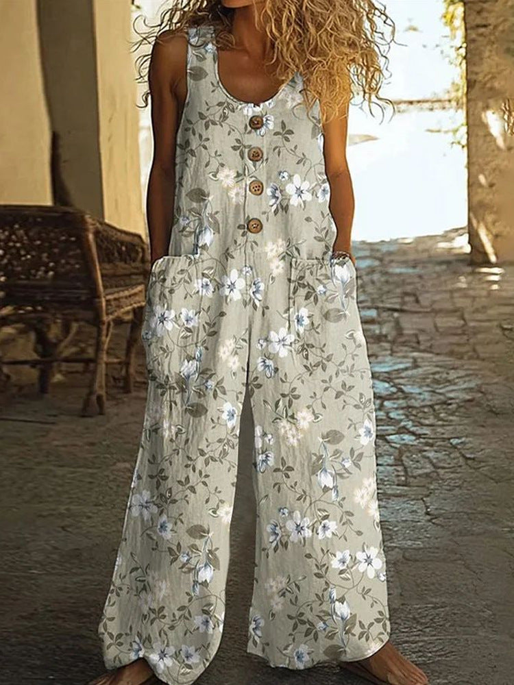 Damen Lässiger Patchwork-Jumpsuit mit Knopfdetails R&B