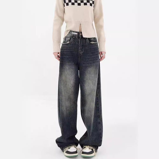 Damen Weite Baggy-Jeans mit authentischem Used-Look R&B