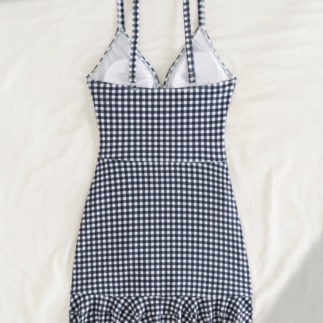 Damen Strandkleid mit modischen Raffungselementen und femininem V-Ausschnitt R&B