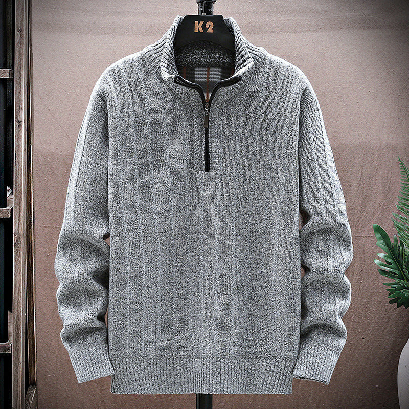 Herren Strickpullover mit Stehkragen und halbem Reißverschluss