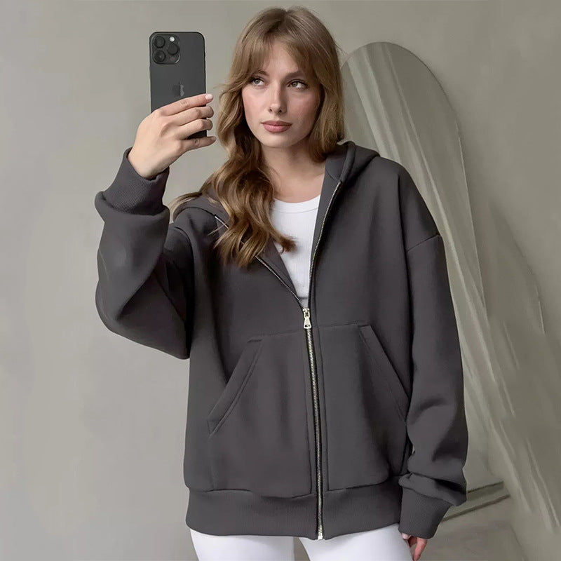 Damen lässiger Kapuzensweat mit übergroßem Schnitt und praktischem Reißverschluss R&B