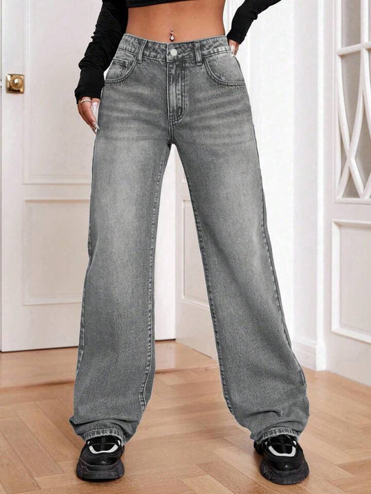 Damen lockere High-Waist Jeans im Used-Look R&B