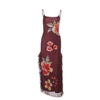 Damen elegantes Maxikleid mit floralem Design und seitlichem Schlitz