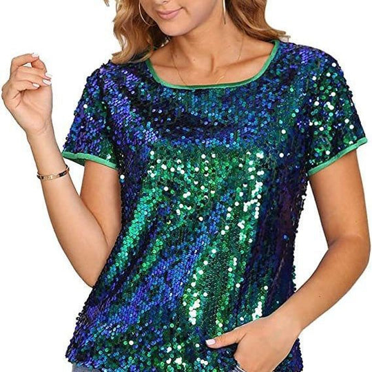 Damen Glitzerndes Pailletten T-Shirt mit lässigem Schnitt und komfortablem Baumwollmaterial R&B