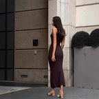 Damen Satin Maxikleid eng anliegend