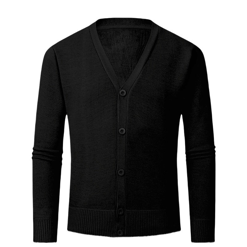 Herren Strickjacke mit V-Ausschnitt und knopflosem Design R&B