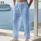 Herren lockere Sommerhose aus leichtem Leinenmaterial mit elastischem Bund und Seitentaschen R&B