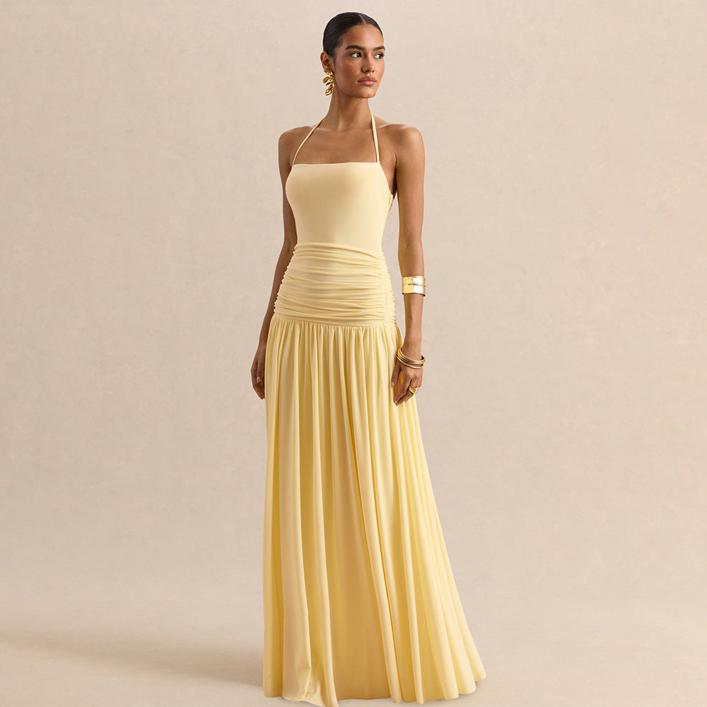 Damen Maxikleid mit Raffungen und schulterfreiem Design R&B